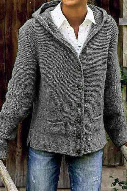 Heidi - Midweight Hooded Knit Coat with Pockets, Long Sleeve Comfort 4