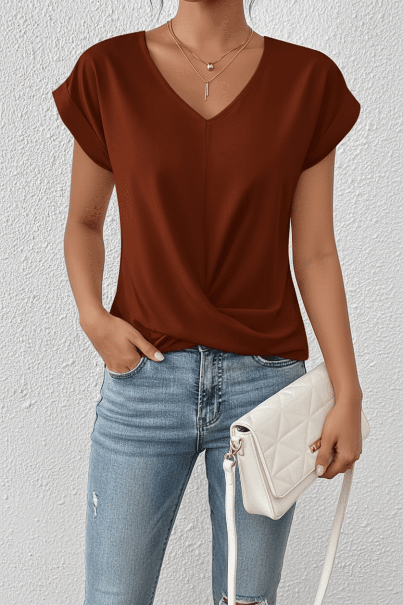 Heidi Fashion - Versatile V-Neck Top in High-Quality Fabric for Effortless Elegance 4