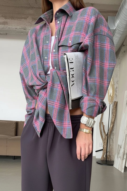 Heidi Mode - Plus Size Oversized Long Sleeve Checked Shirt for Stylish Comfort 1