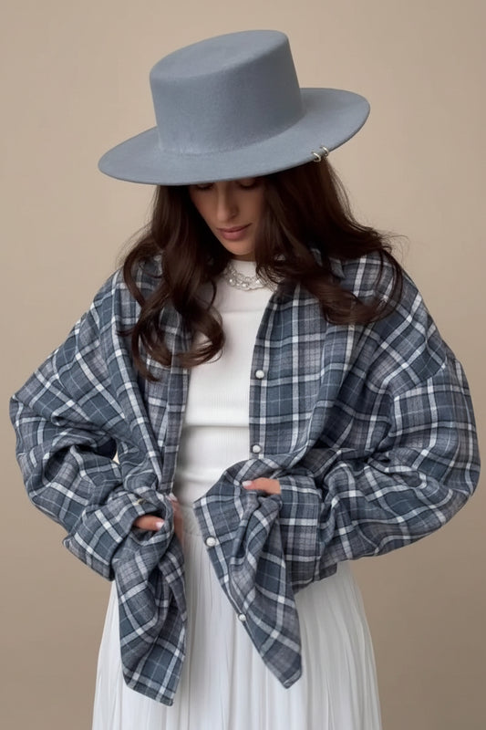 Heidi Mode - Plus Size Oversized Long Sleeve Checked Shirt for Stylish Comfort 13