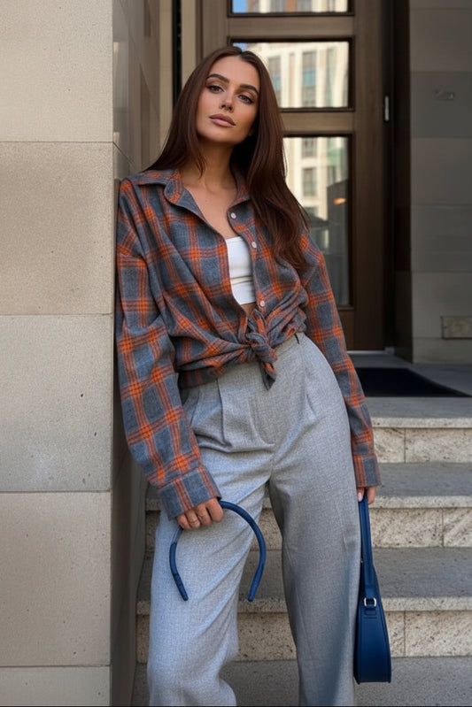 Heidi Mode - Plus Size Oversized Long Sleeve Checked Shirt for Stylish Comfort 9