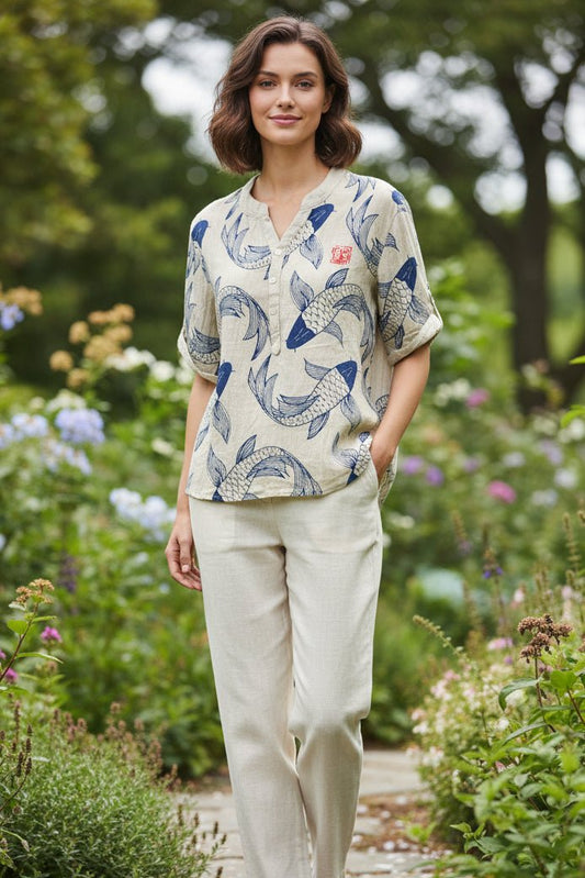 VIVELLE – Unisex Lightweight Linen Top with Artistic Print