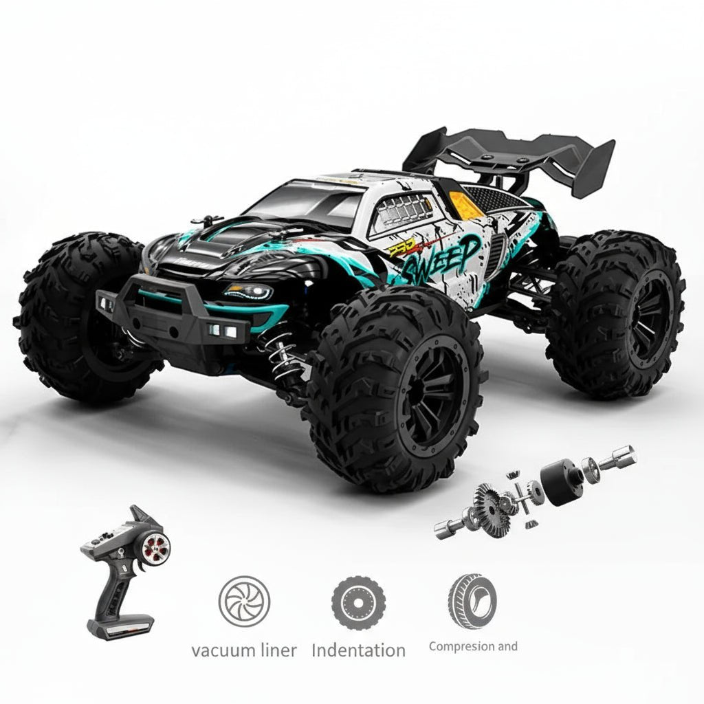 High-Speed 1:16 4WD RC Car - Off-Road Remote Control Monster Truck with LED Lights, 70KM/H 0