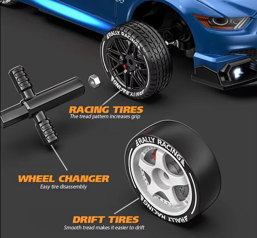 High-Speed 1:24 4WD RC Drift Car with LED Lights & Replaceable Tires 5