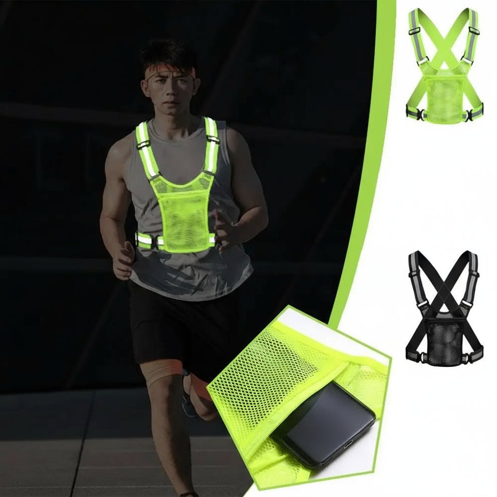 High-Visibility Reflective Safety Vest for Running & Cycling with Large Pocket 0