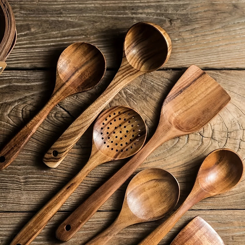Sustainable Teak Kitchen Utensils Set - Ergonomic Spatula & Kitchenware Tools for Effortless Cooking 3