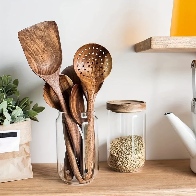 Sustainable Teak Kitchen Utensils Set - Ergonomic Spatula & Kitchenware Tools for Effortless Cooking 2