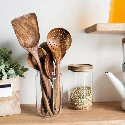 Sustainable Teak Kitchen Utensils Set - Ergonomic Spatula & Kitchenware Tools for Effortless Cooking 2