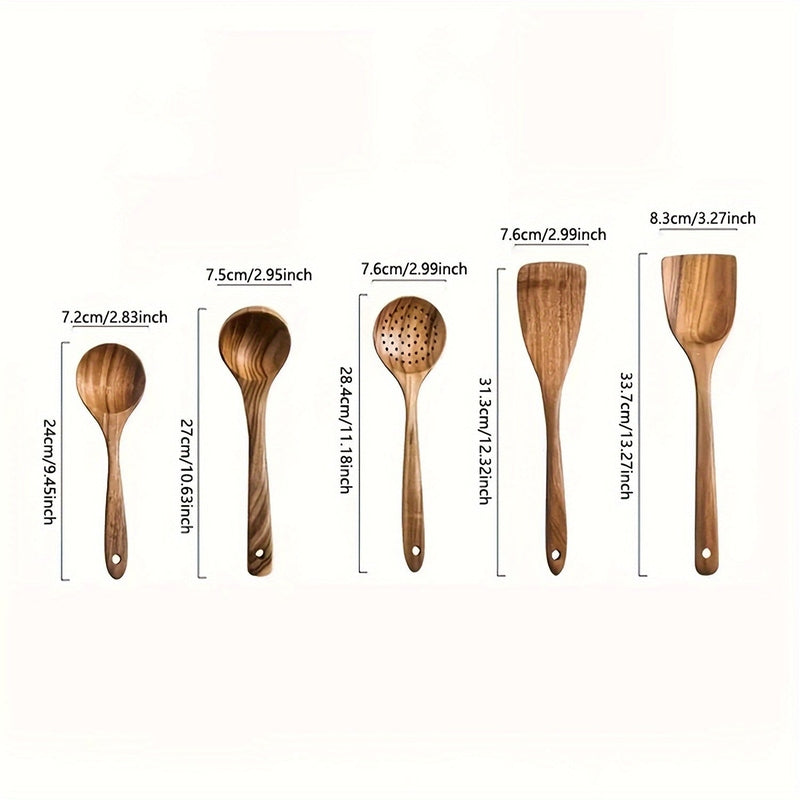 Sustainable Teak Kitchen Utensils Set - Ergonomic Spatula & Kitchenware Tools for Effortless Cooking 5
