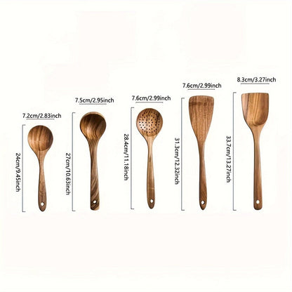 Sustainable Teak Kitchen Utensils Set - Ergonomic Spatula & Kitchenware Tools for Effortless Cooking 5
