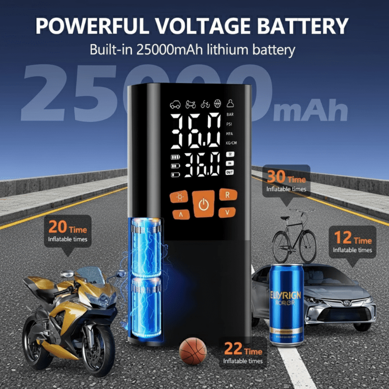 INFLATIQ – Portable 180 PSI air compressor with 25000mAh battery & digital pressure display 1