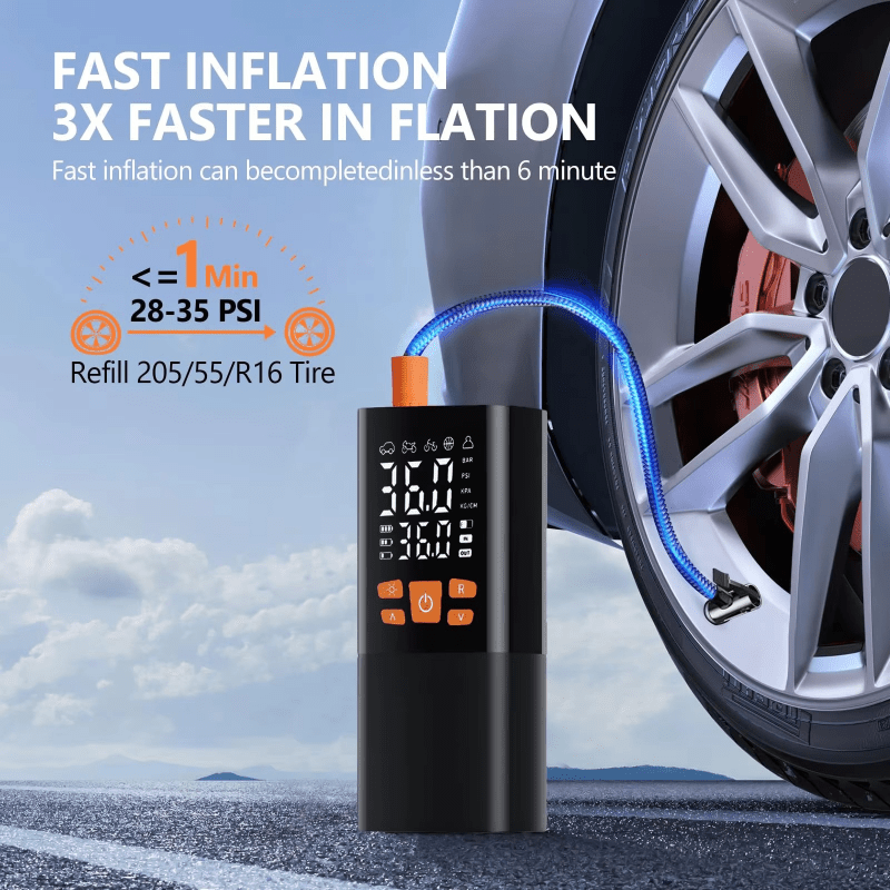 INFLATIQ – Portable 180 PSI air compressor with 25000mAh battery & digital pressure display 4