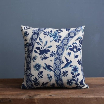 Imperial Blue - Traditional Chinese Porcelain Pattern Cushion Cover, Linen-Cotton Blend, 45x45cm & 30x50cm Options 2