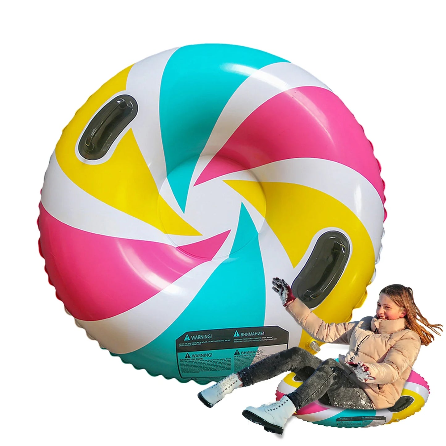 Inflatable Snow Tube - Durable Ski Ring for Snow Tubing Fun, 96cm 5