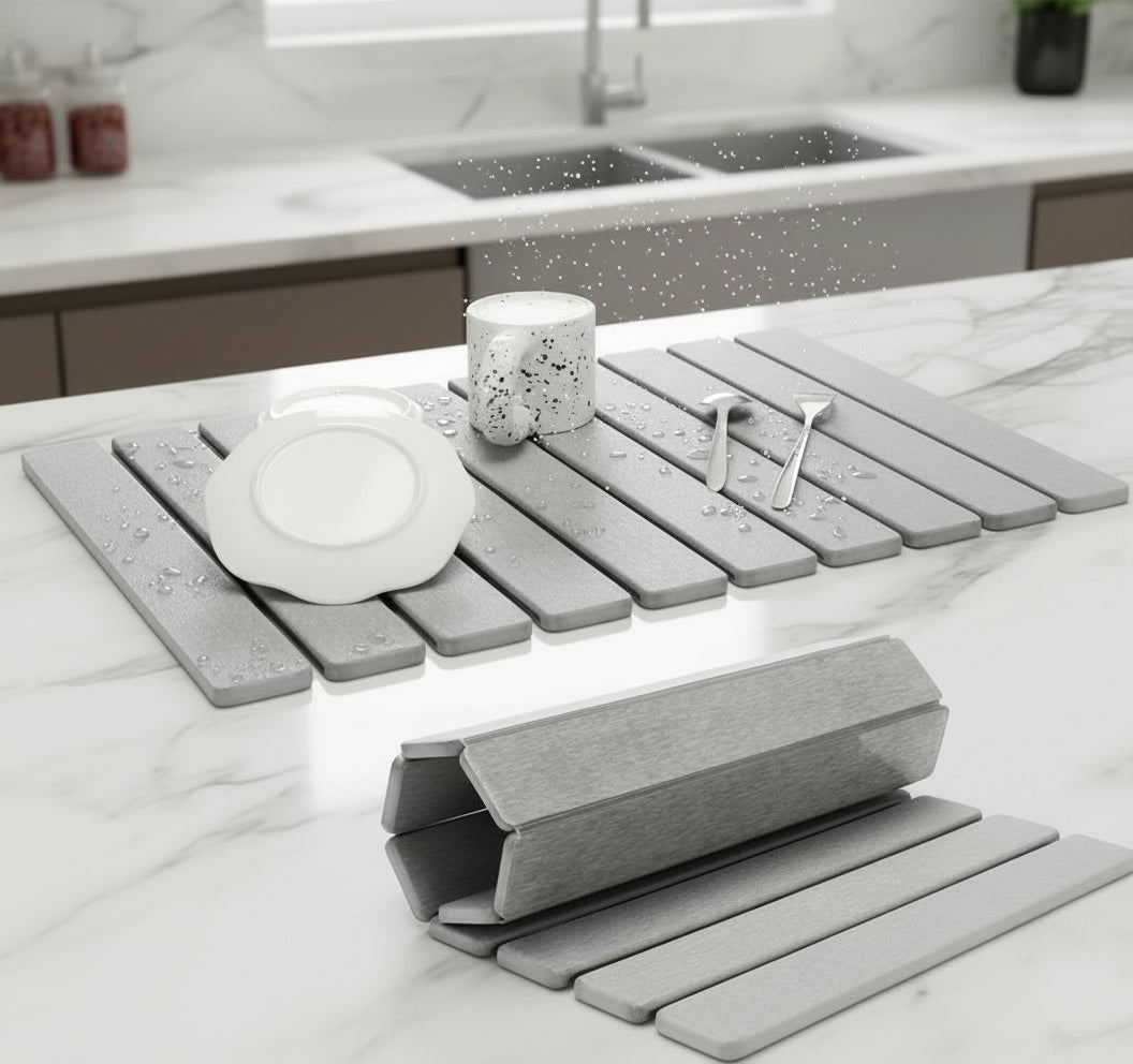 InstaDry - Instant-Drying Diatomite Stone Mat for Antibacterial Surface Care 0