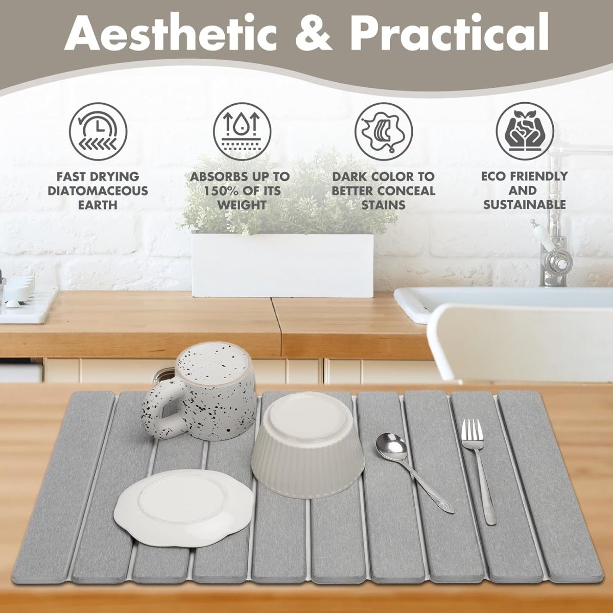 InstaDry - Instant-Drying Diatomite Stone Mat for Antibacterial Surface Care 2