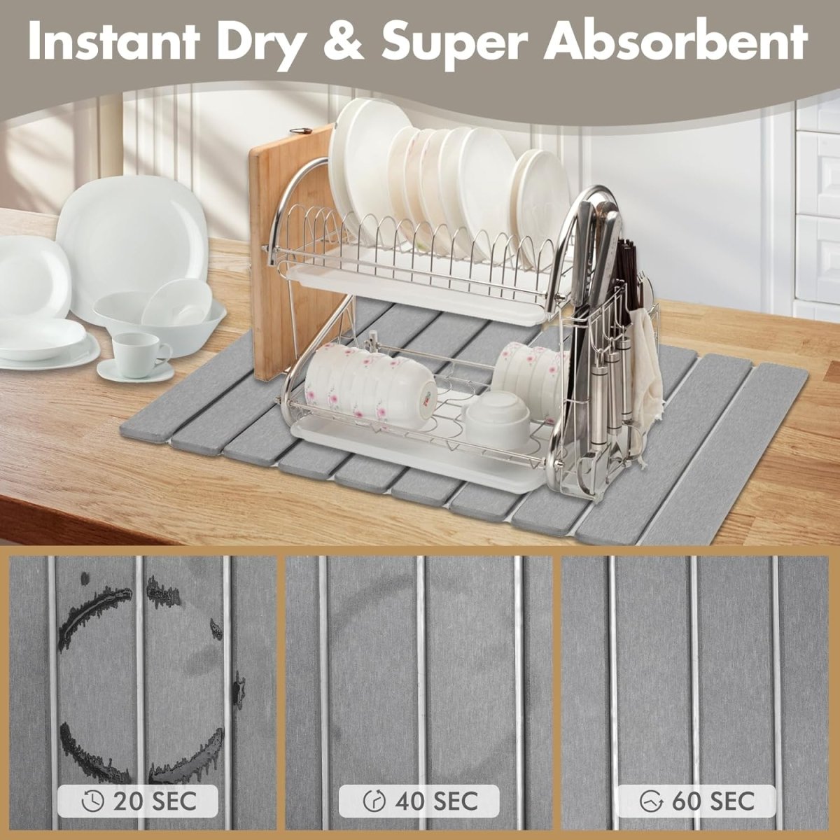 InstaDry - Instant-Drying Diatomite Stone Mat for Antibacterial Surface Care 4