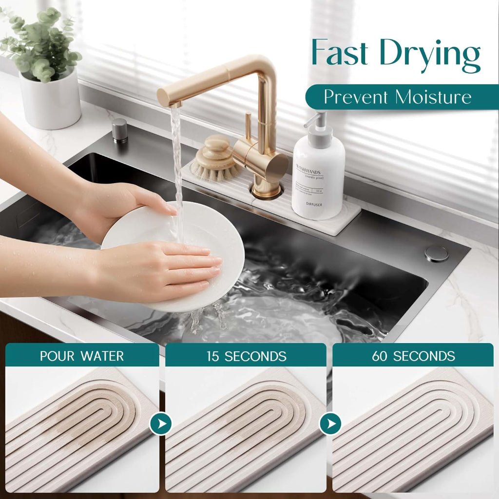 InstaDry - Ultra-Absorbent Diatomite Stone Drying Mat for Sink Area 7
