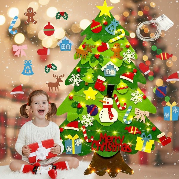 Interactive Christmas Wall Tree with LED Lights & Felt Ornaments for Kids 1