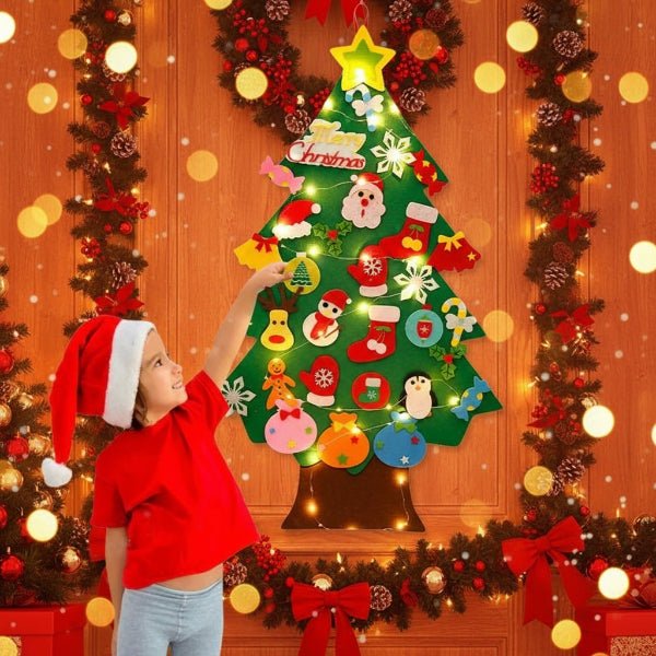Interactive Christmas Wall Tree with LED Lights & Felt Ornaments for Kids 2