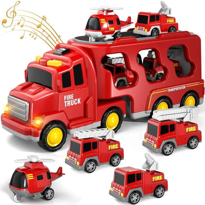 Interactive Light And Sound Transporter Toy With Fire And Construction Vehicles 2
