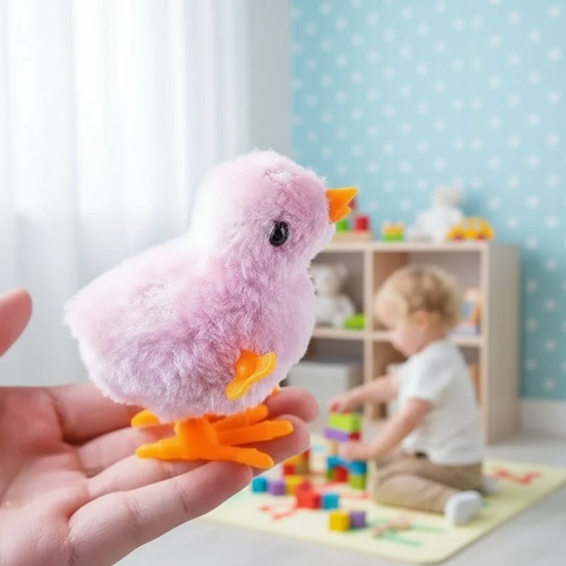 Interactive Plush Chicken Cat Toy - Wind-Up Jumping Chick for Playtime Fun 0