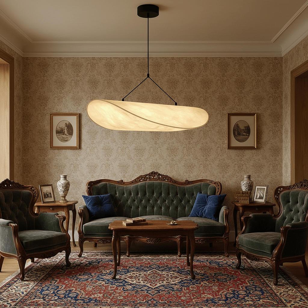 Japandi Style Hanging Lamp - Elegant Pendant Light with Silk Shade & LED 0