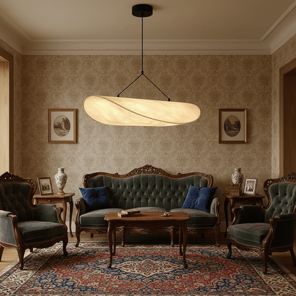 Japandi Style Hanging Lamp - Elegant Pendant Light with Silk Shade & LED 0