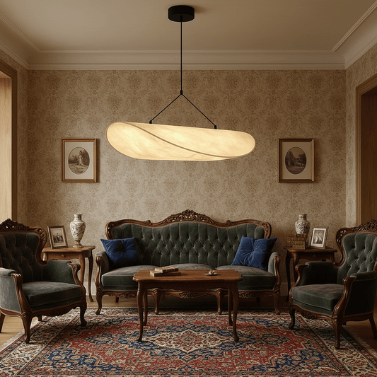 Japandi Style Hanging Lamp - Elegant Pendant Light with Silk Shade & LED 0