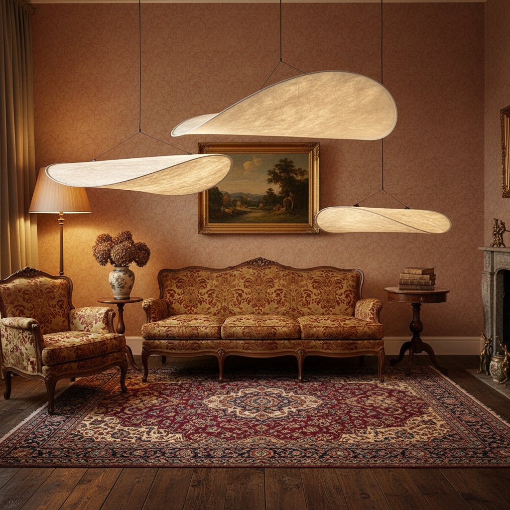 Japandi Style Hanging Lamp - Elegant Pendant Light with Silk Shade & LED 1