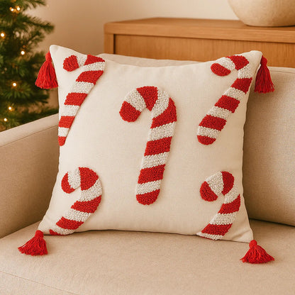 GLEAMCUSH – Festive Christmas Cushion Cover with Candy Cane Motif & Soft Polyester Fabric