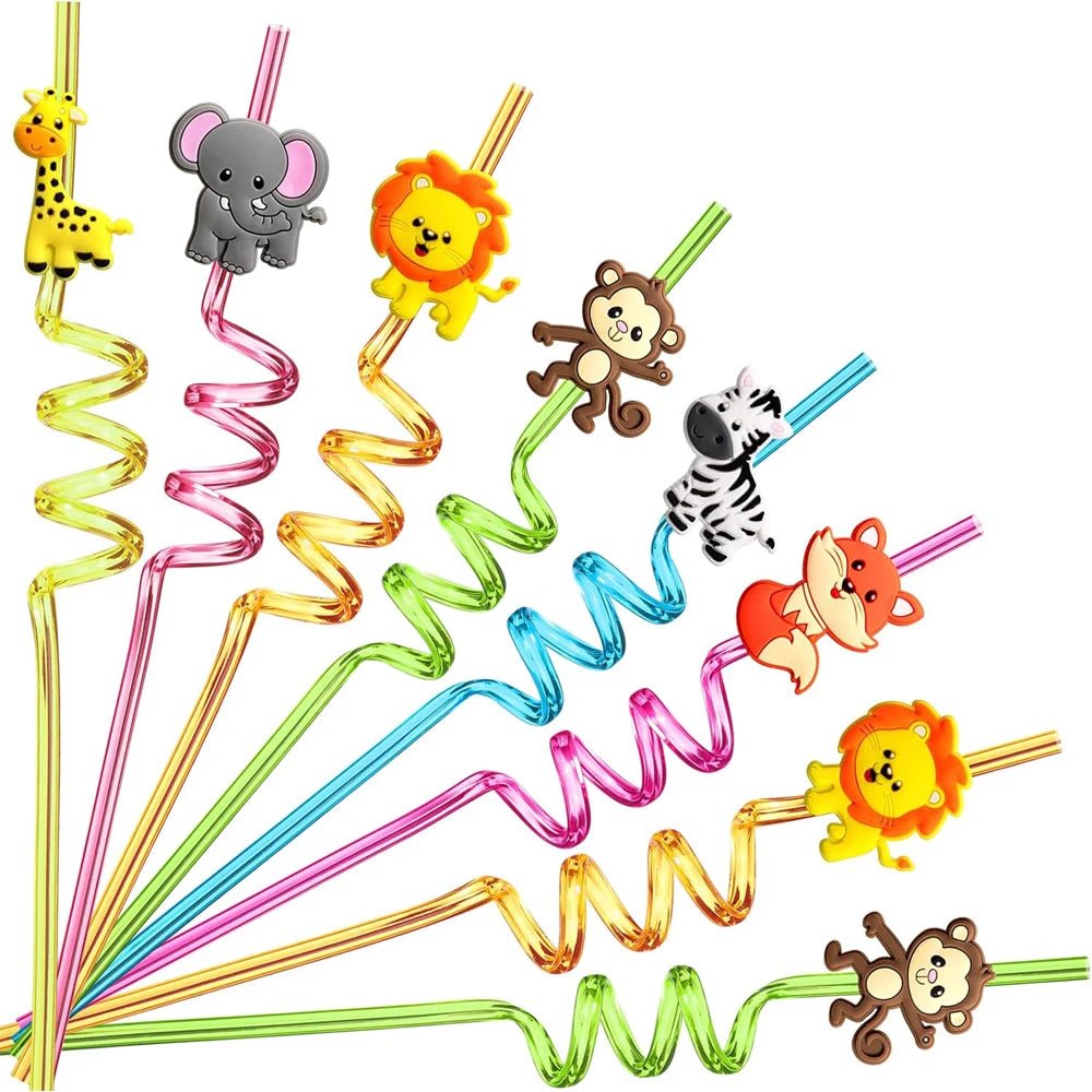 Jungle Animal Reusable Drinking Straws - 8 Pack for Kids' Parties, Eco-Friendly 1