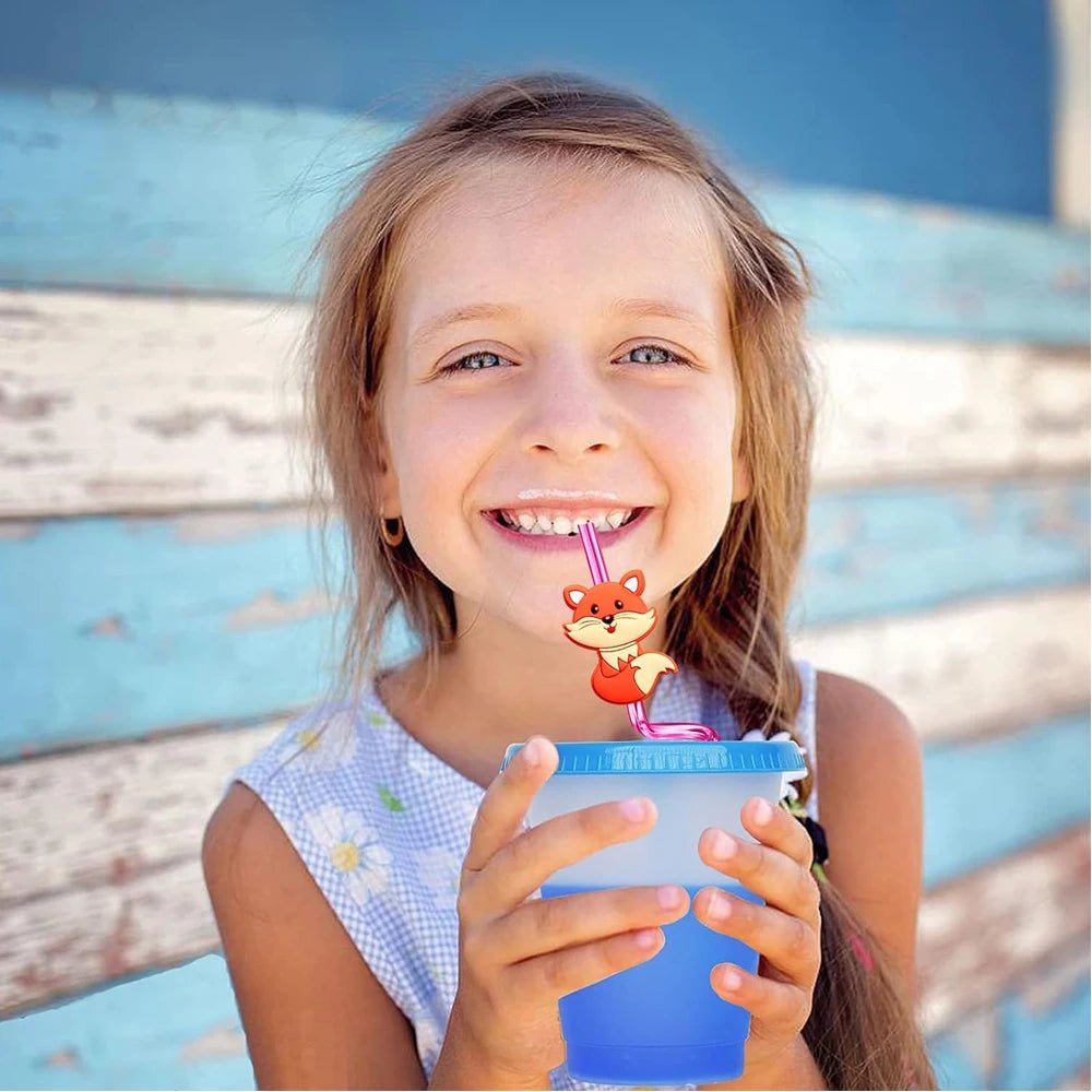 Jungle Animal Reusable Drinking Straws - 8 Pack for Kids' Parties, Eco-Friendly 4