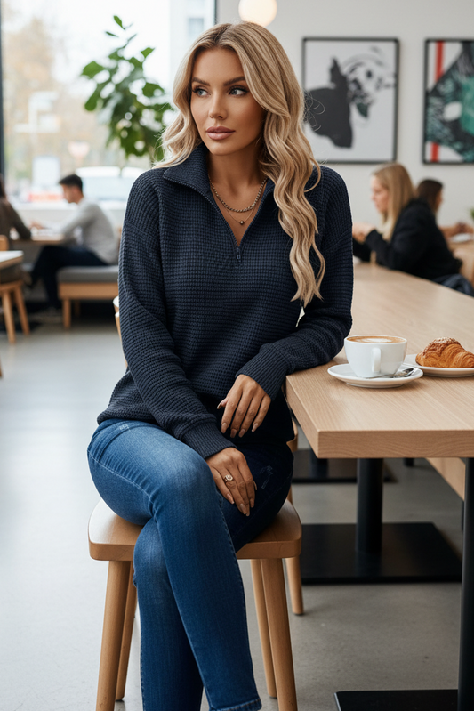 AÉRA – Women’s Relaxed Fit Sweater with Adjustable Zipper Collar