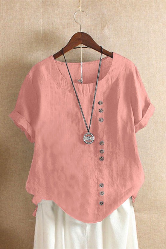 Kelly - Short-Sleeved Plain Blouse with Round Neckline for Effortless Style 0