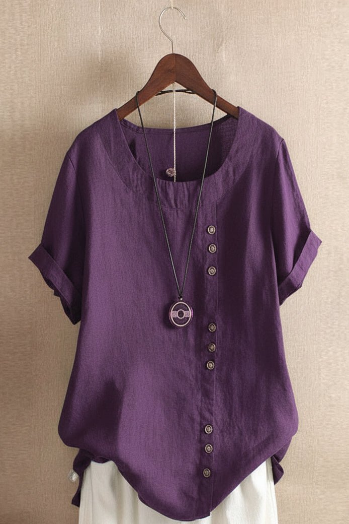 Kelly - Short-Sleeved Plain Blouse with Round Neckline for Effortless Style 10