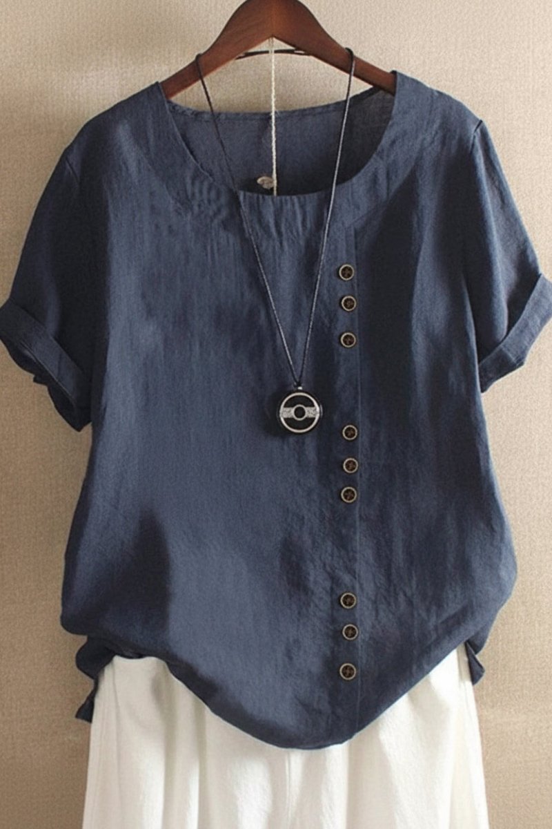 Kelly - Short-Sleeved Plain Blouse with Round Neckline for Effortless Style 3