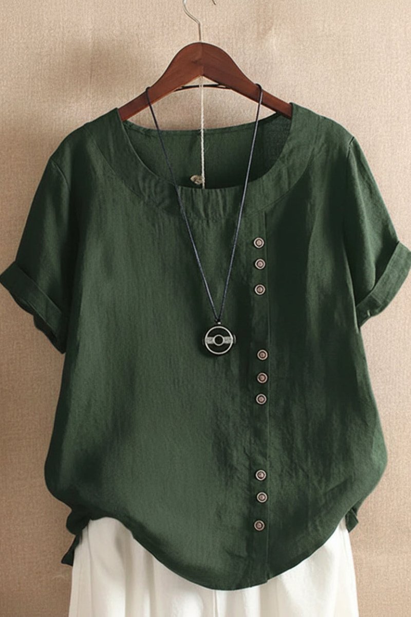 Kelly - Short-Sleeved Plain Blouse with Round Neckline for Effortless Style 4