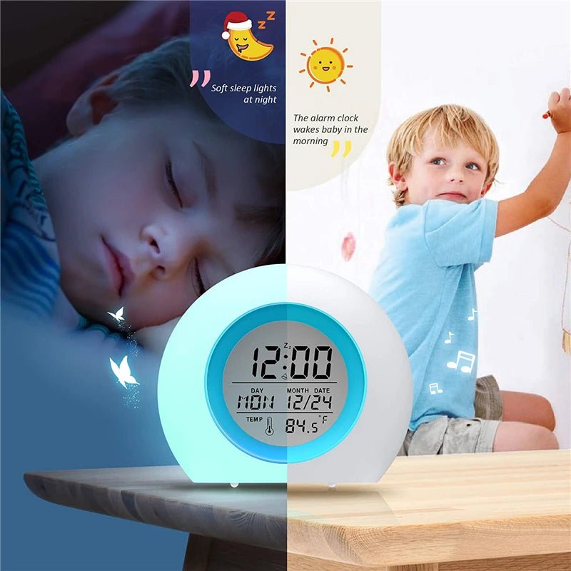 Kids Digital Alarm Clock 7 Color Night Light Snooze Temperature Detect Children Sleep Bedside Cute Wake Up Timer Alarm Clock 0