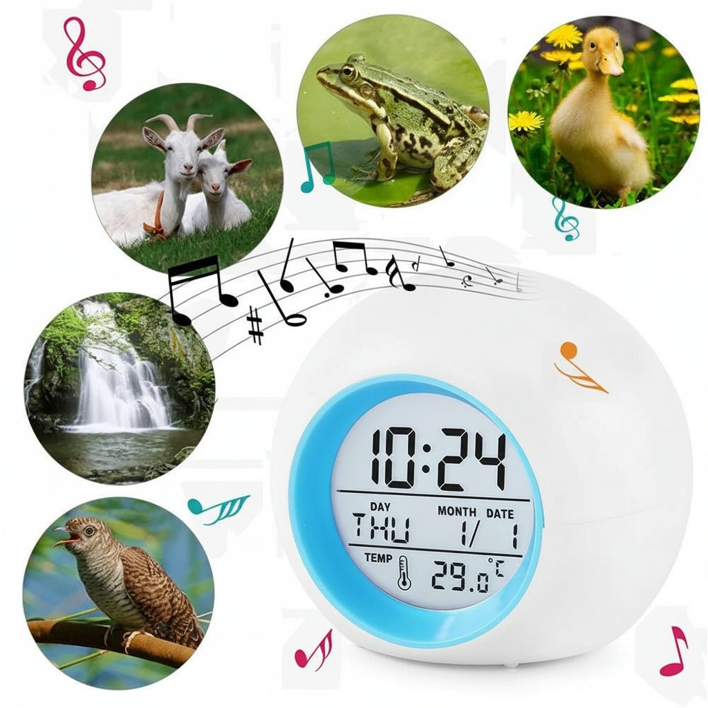 Kids Digital Alarm Clock 7 Color Night Light Snooze Temperature Detect Children Sleep Bedside Cute Wake Up Timer Alarm Clock 2