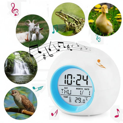 Kids Digital Alarm Clock 7 Color Night Light Snooze Temperature Detect Children Sleep Bedside Cute Wake Up Timer Alarm Clock 2