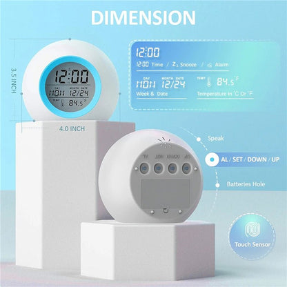 Kids Digital Alarm Clock 7 Color Night Light Snooze Temperature Detect Children Sleep Bedside Cute Wake Up Timer Alarm Clock 3