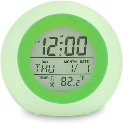 Kids Digital Alarm Clock 7 Color Night Light Snooze Temperature Detect Children Sleep Bedside Cute Wake Up Timer Alarm Clock 7