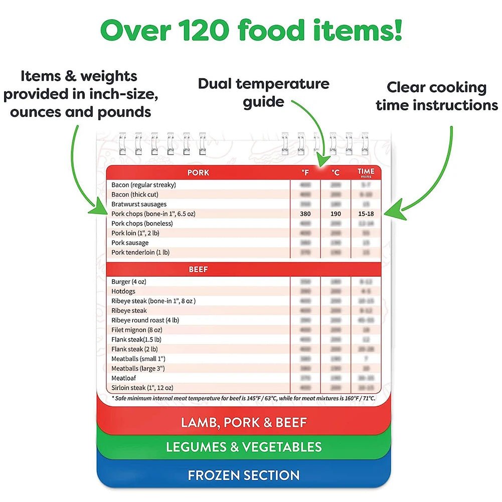 KitchenPro Magnetic Air Fryer Cooking Guide & Recipe Cheat Sheet for Quick Meal Prep 2