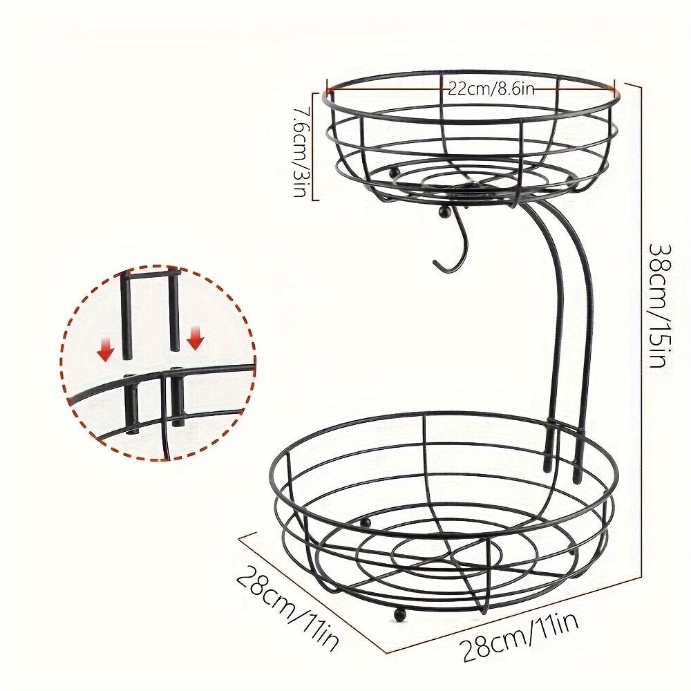 Kitchenova Fruit Haven | 2-Tier Metal Fruit Basket with Banana Holder | Modern Kitchen Organizer | Durable Counter Storage 1