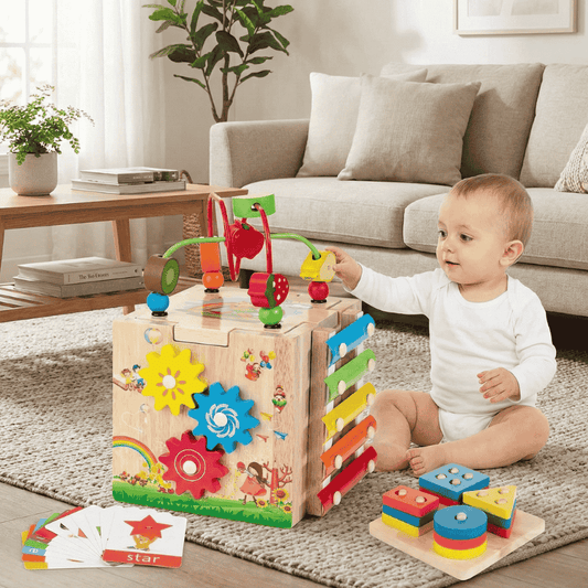 MINDBLOX – Montessori Wooden 8-in-1 Learning Cube for Toddlers with Learning Games