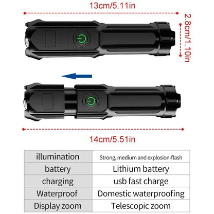 LUMATRON – Powerful LED flashlight with 100,000 lumens, USB charging & waterproof zoom design 5