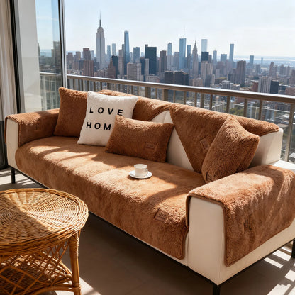 Lamb Wool Sofa Cover - Plush Soft Couch Cover for Ultimate Warmth and Protection 0