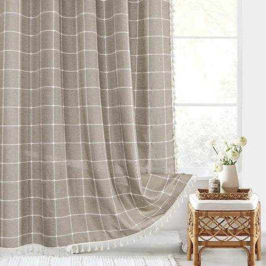 Liora Bohemian Farmhouse Shower Curtain with Waterproof Coating & Tassels 0
