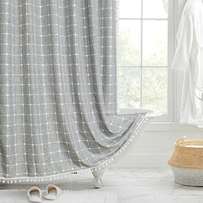 Liora Bohemian Farmhouse Shower Curtain with Waterproof Coating & Tassels 1